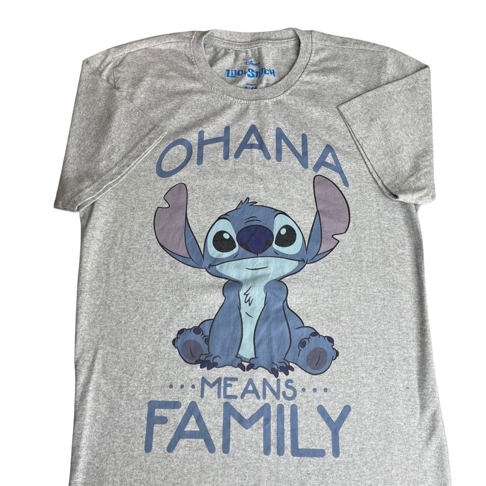 Disney T-Shirt Lilo & Stitch Small Grey Cotton Blend Ohana Means Family Graphic